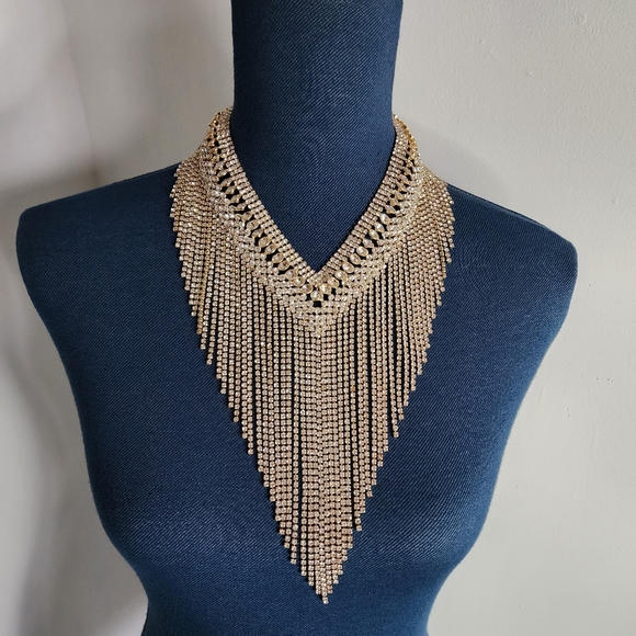 Stunning Bling Statement Gold and Crystal Necklace and Earrings Set New - Picture 4 of 14